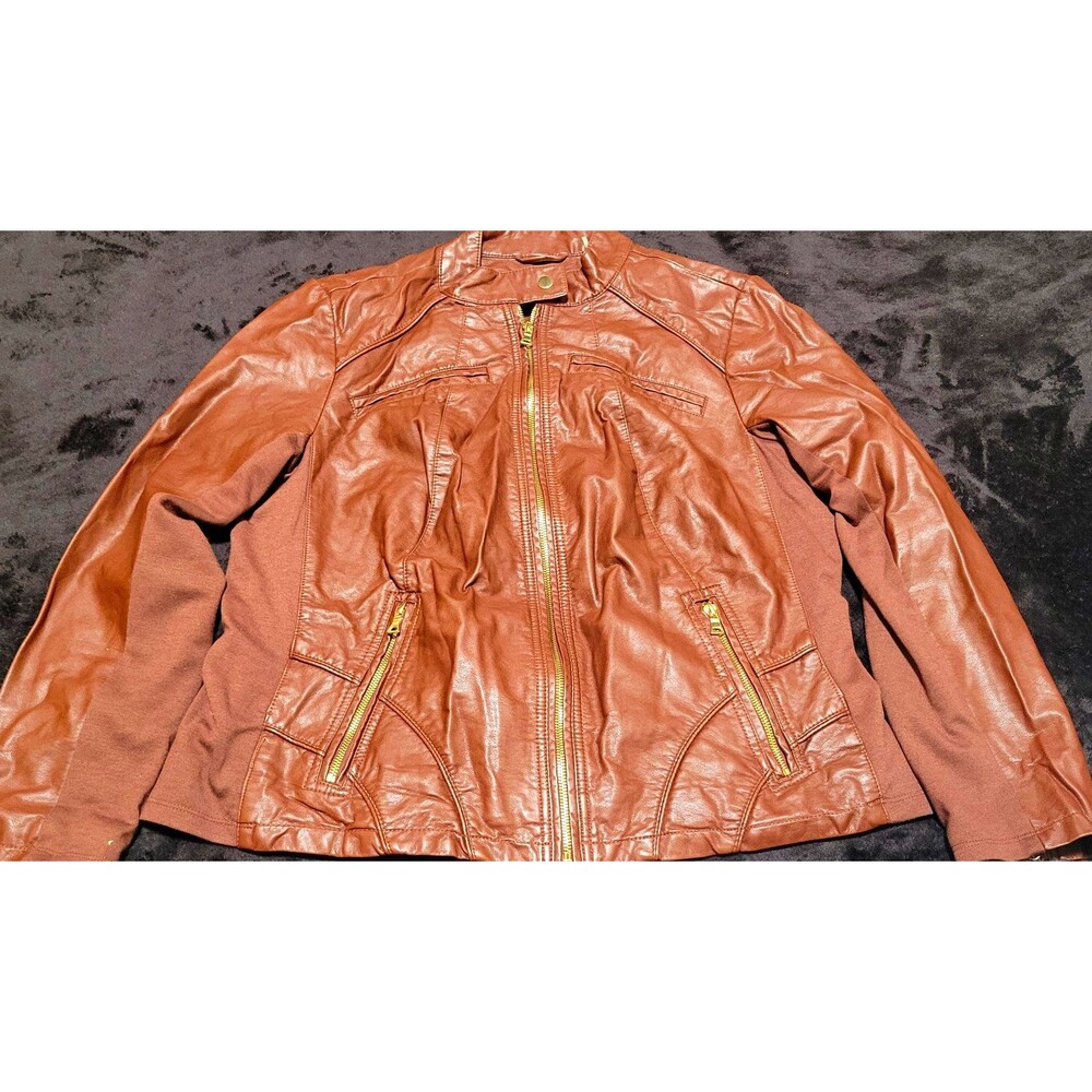 Black Rivet Women's Brown Polyurethane Jacket 1X Full Zip Lined Pockets